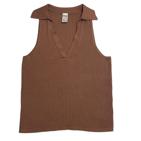 Anko Collared Sleeveless Ribbed Sweater Brown - Picture 2 of 9